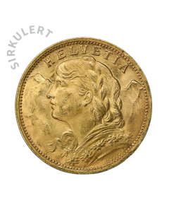 Sirkulert Sveits 20 Franc Gullmynt